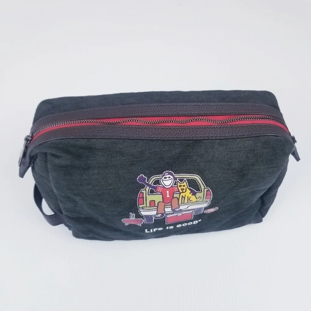 Life Is Good Black Canvas Football Tailgate Toiletry Travel Bag NWT